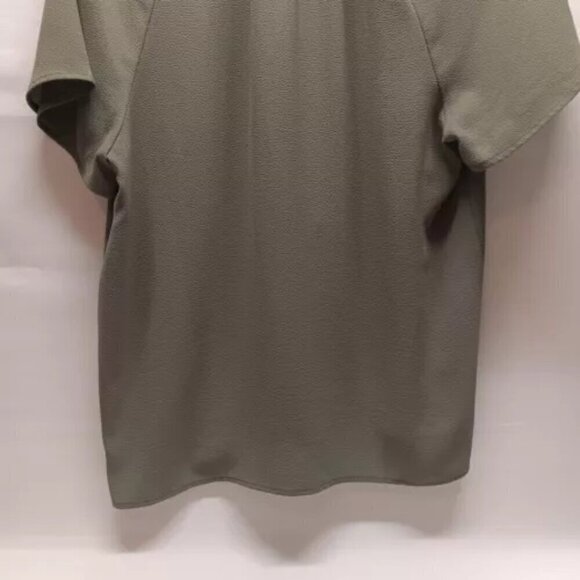 Womens Michael Kors Zip Front Blouse Short Sleeve Olive Green Size Small EUC - Picture 7 of 9